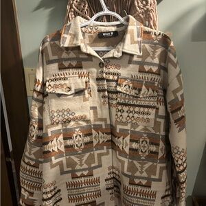 Blue B Women's Aztec Pattern Jacket - Cream and Brown